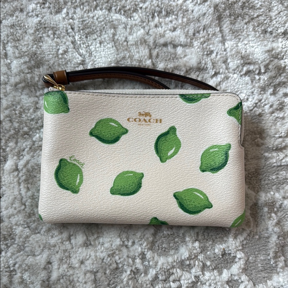 Coach White and Green Wristlet